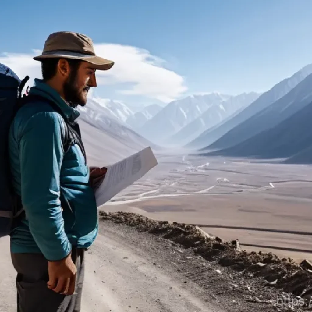 타지키스탄에서 안전하게 여행하기 - A breathtaking panoramic shot of the majestic Pamir Mountains in Tajikistan. A rugged 4x4 SUV, sligh...
