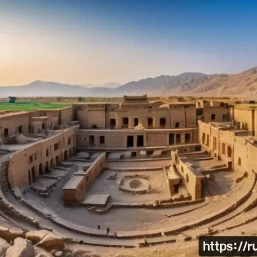 Home 29 타지키스탄 역사와 문화 - A panoramic view of the ancient city of Penjikent ruins during golden hour, showcasing detailed arch...